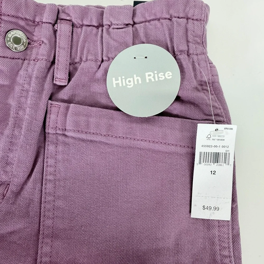 GAP NWT Girls High-Rise Elastic Paperbag Waist Denim Lavendar Mom Jeans Size 12